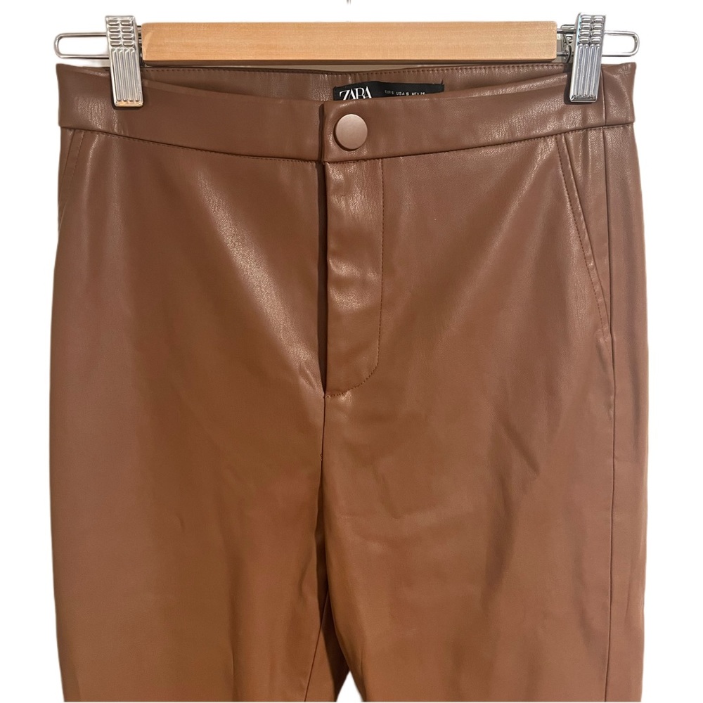 Zara Brown Faux Leather Cropped Pants